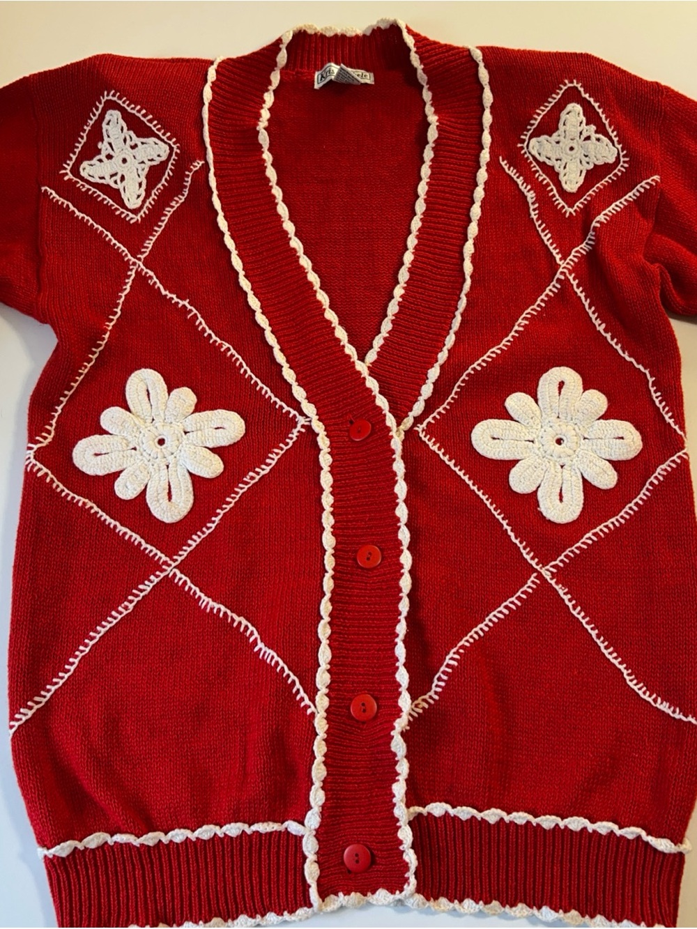 Kris Michele Cardigan Sweater Vintage 3-D Floral Red Sweater Size Medium Cottage